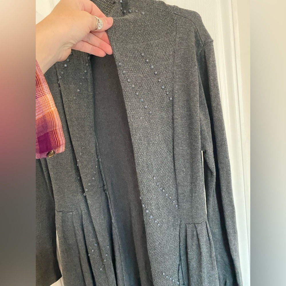 2XISTREMZ Gray Open Front Cardigan Embellished Knit Sweater M - Picture 2 of 6